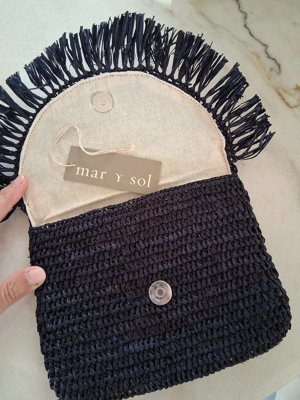 Mar Y Sol Rafia Fringe Clutch - Blue
